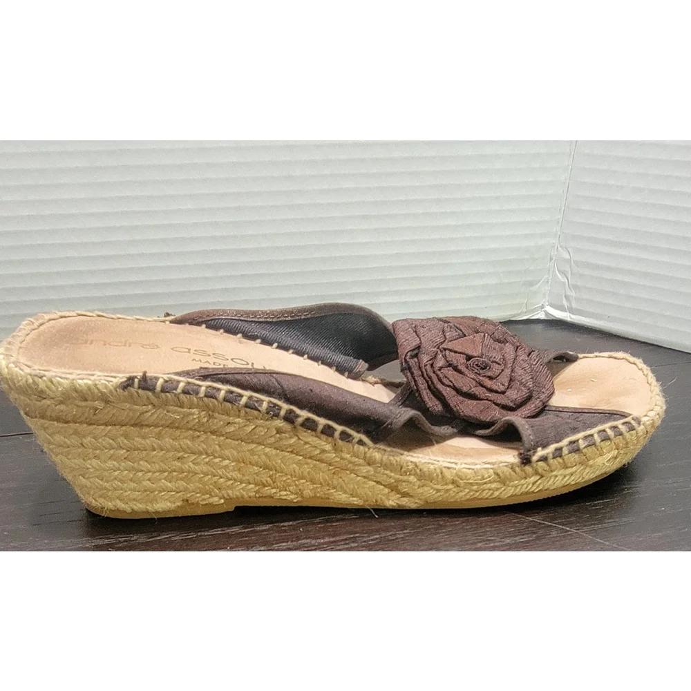 Andre Assous Brown Silk Flower Espadrille Wedge Sandals Size 10